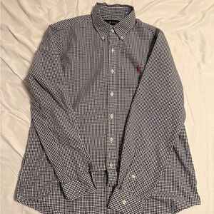 Ralph Lauren Navy and White Gingham Button-Down Shirt